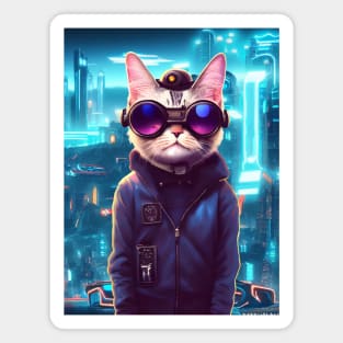 Cool Japanese Techno Cat In Japan Neon City Magnet